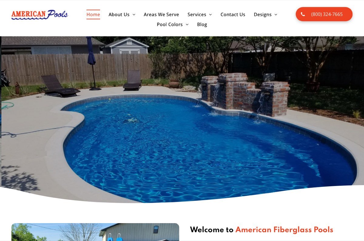 Kuvakaappaus sivustolta: American Fiberglass Pools