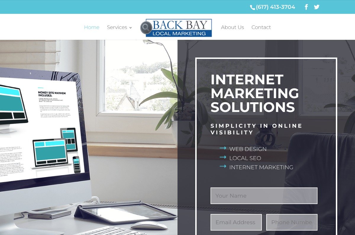Kuvakaappaus sivustolta: Back Bay Local Marketing