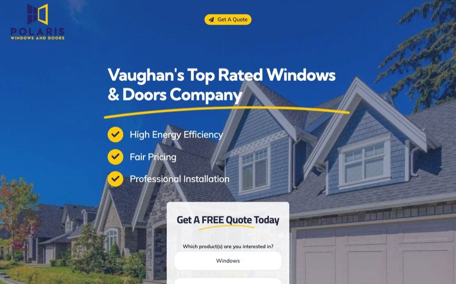 Kuvakaappaus sivustosta: Polaris Windows & Doors